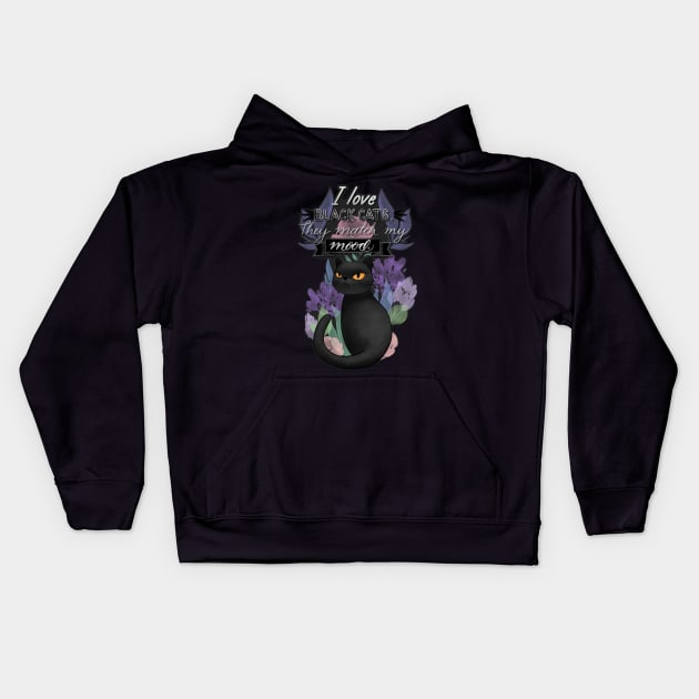 I Love Black Cats. They Match My Mood. Cute cat illustration Kids Hoodie by SamInJapan